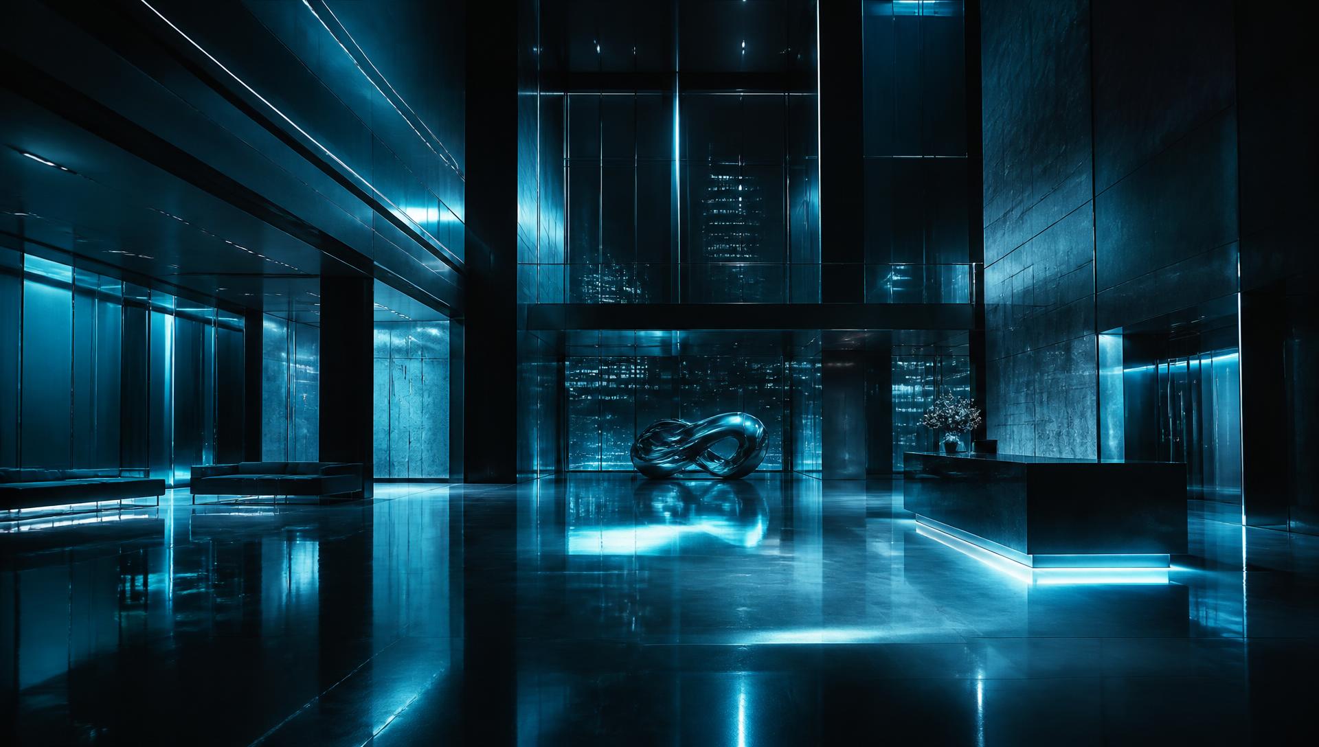 Zeira Corp headquarters atrium at night